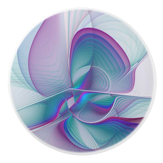 Modern Abstrakt Rosa Blue Turquise Fractal Art Knopp (Framsidan)