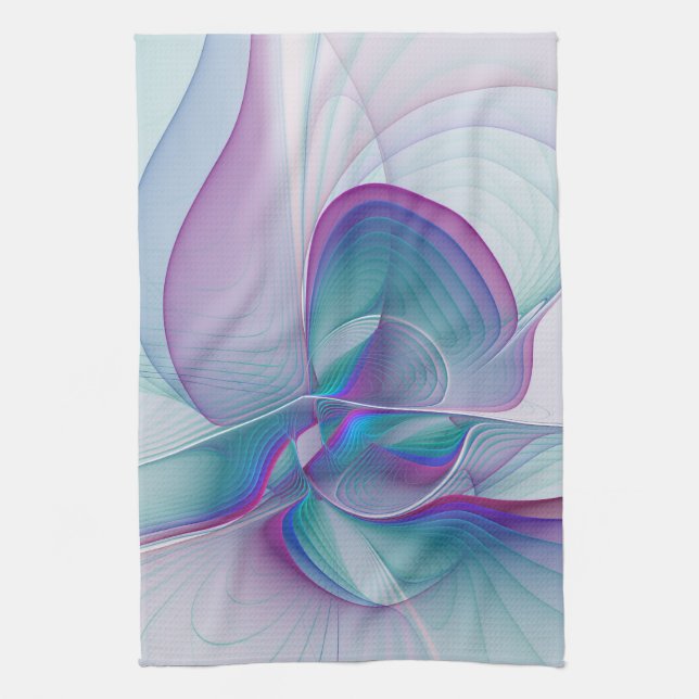 Modern Abstrakt Rosa Blue Turquise Fractal Art Kökshandduk (Vertikal)