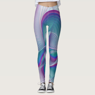 Modern Abstrakt Rosa Blue Turquise Fractal Art Leggings