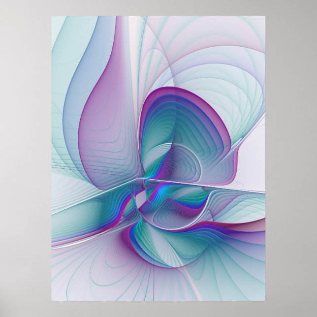 Modern Abstrakt Rosa Blue Turquise Fractal Art Poster (Framsidan)