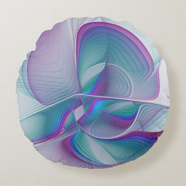 Modern Abstrakt Rosa Blue Turquise Fractal Art Rund Kudde (Framsidan)