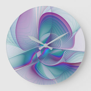 Modern Abstrakt Rosa Blue Turquise Fractal Art Stor Klocka