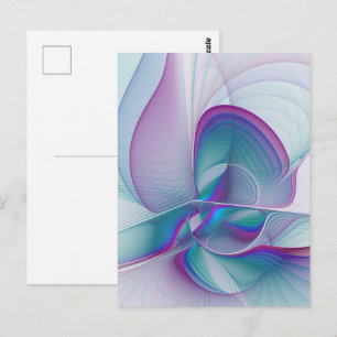 Modern Abstrakt Rosa Blue Turquise Fractal Art Vykort