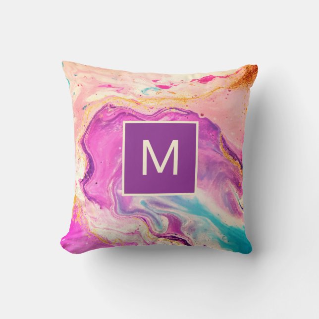 Modern Abstrakt Rosa Fine Art Swirl Monogram Kudde (Framsida)