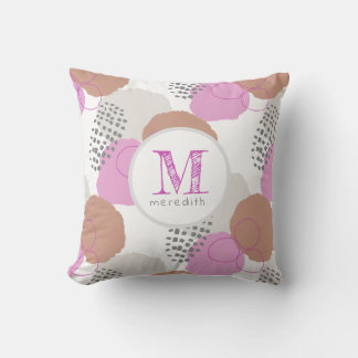 Modern Abstrakt Rosa Grått Mönster Monogram  Kudde