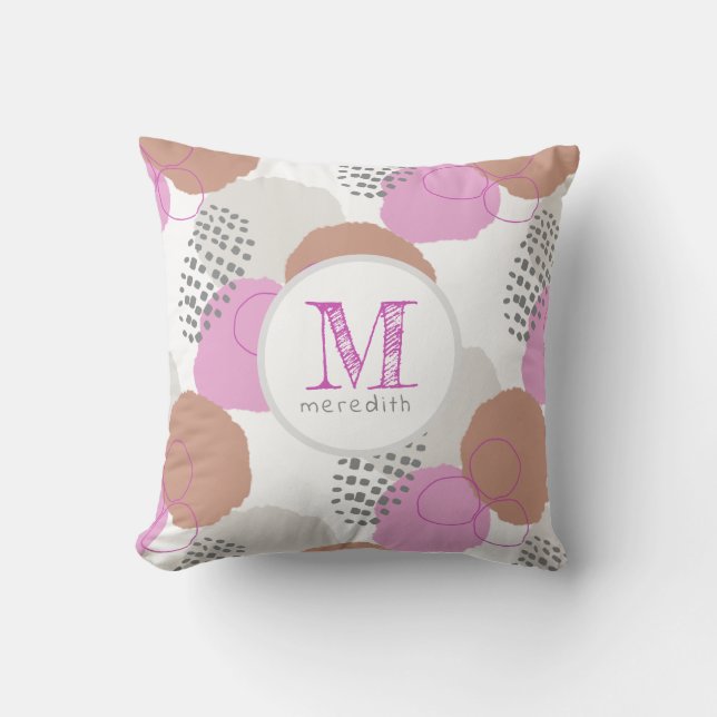 Modern Abstrakt Rosa Grått Mönster Monogram  Kudde (Framsida)