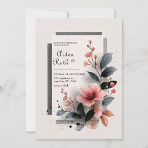 Modern Abstrakt Rosa Mörk Blommig Bröllop Inbjudningar