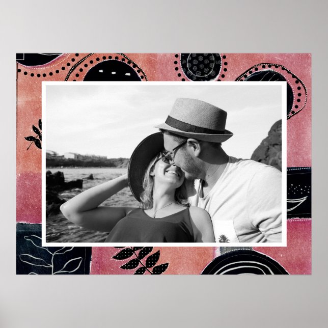 Modern Abstrakt Rosa och Svart Botanisk Foto Poster (Framsidan)