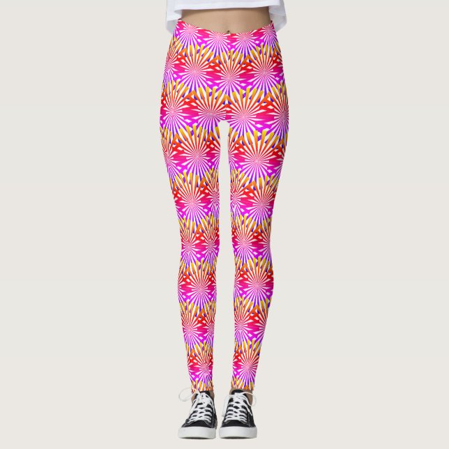 Modern Abstrakt Rosa Regnbåggradient Rays Mönster Leggings (Framsida)