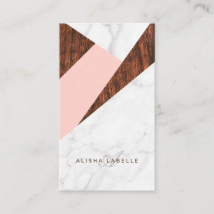 Modern Abstrakt Rosa, Vit Marble & Woodgrain Visitkort