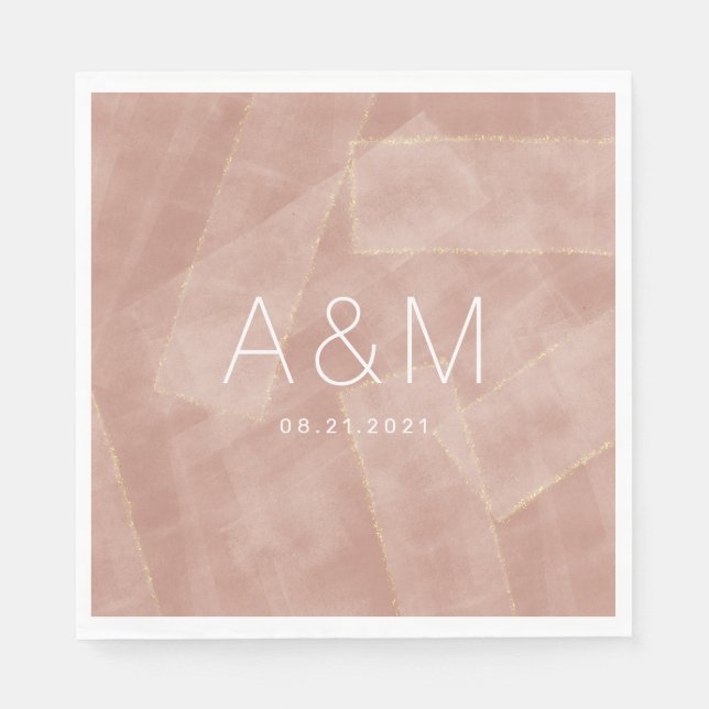 modern abstrakt roséguld monogram bröllop  pappersservett (Framsidan)