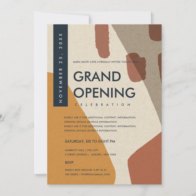 MODERN ABSTRAKT ROST ORANGE GRAND OPENING  EVENT INBJUDNINGAR (Framsida)