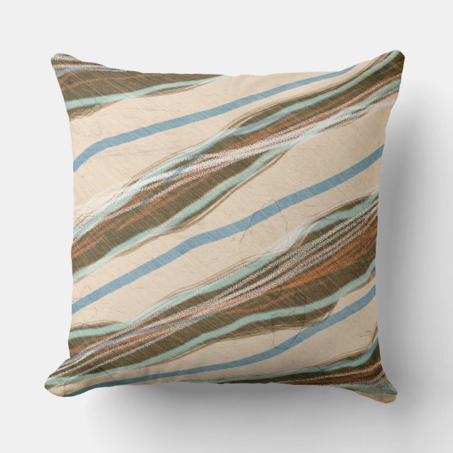 Modern Abstrakt Rough Vågigt Rand Blue Brown Kudde (Framsida)