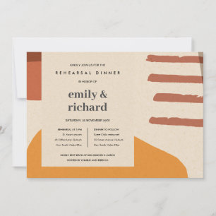 MODERN ABSTRAKT RUST GULT ART REHEARSAL DINNER INBJUDNINGAR