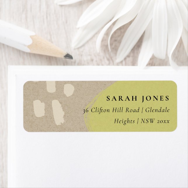 MODERN ABSTRAKT RUSTIC LIME GREEN KRAFT ADRESS RETURADRESS ETIKETT (Insitu)