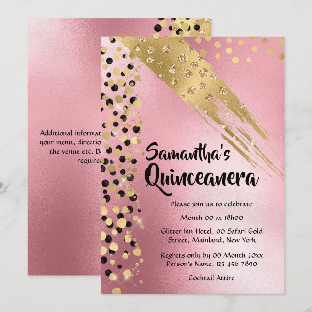 Modern abstrakt safari glitter guld rosa party inbjudningar (Fram/baksida)