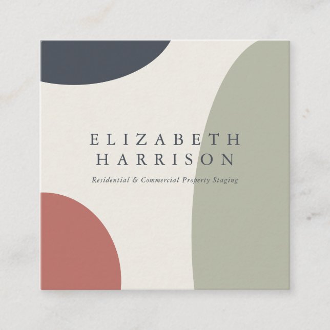 Modern Abstrakt Sage Grönt Blue Terracotta Fyrkantigt Visitkort (Framsida)