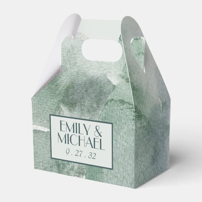 Modern Abstrakt Sage Grönt Moss WatercoloFavor Box Presentaskar (Framsidan Sidan)