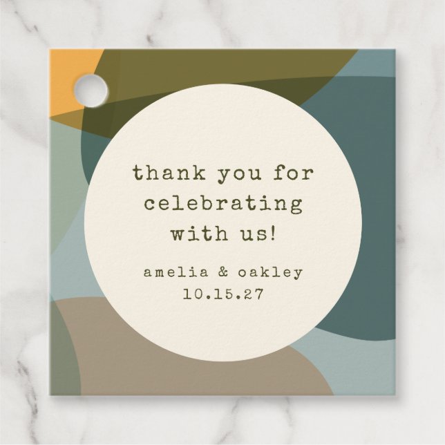 Modern Abstrakt Sage Teal Personligt bröllp Tack Gåvor Etiketter (Framsida)