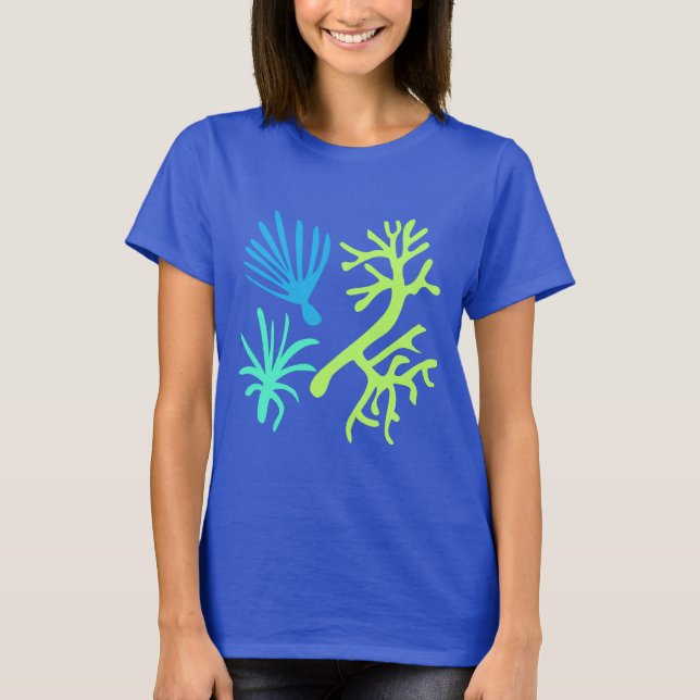 Modern Abstrakt Sea Life Lime Green och Aqua T Shirt (Framsida)