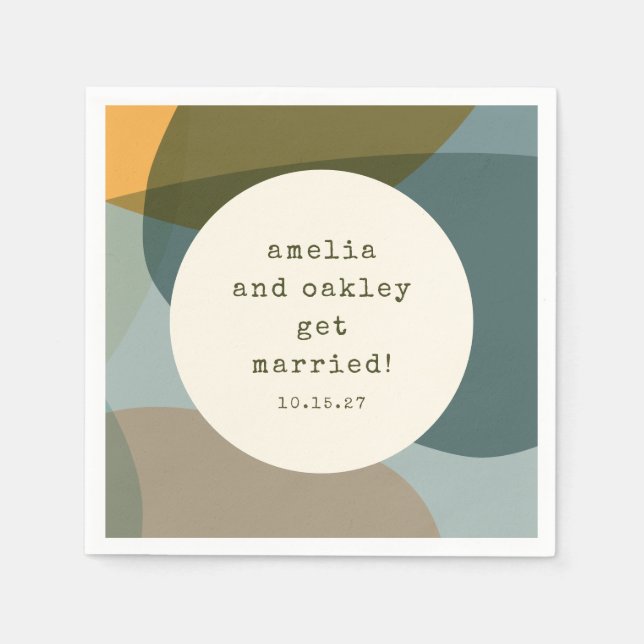 Modern Abstrakt Shapes Sage Teal Personligt bröllp Pappersservett (Framsidan)