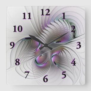 Modern Abstrakt Shy Fantasy Figur Fractal Art Fyrkantig Klocka