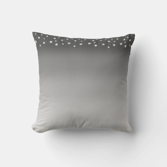 Modern abstrakt silvergrå gradient & blommor kudde (Framsida)