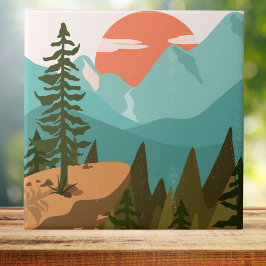 Modern Abstrakt Skog, Berg, och Soluppgång Kakelplatta