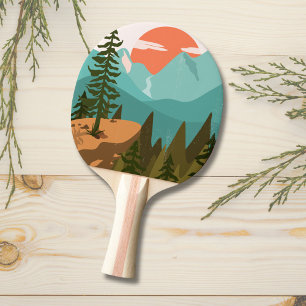 Modern abstrakt skog, berg och soluppgång pingisracket