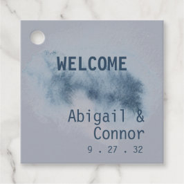 Modern Abstrakt Slate Blue Grått Mist Watercolor G Gåvor Etiketter