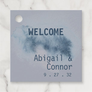 Modern Abstrakt Slate Blue Grått Mist Watercolor G Gåvor Etiketter