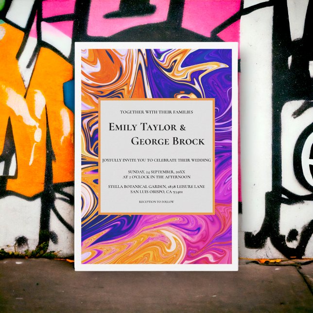 Modern Abstrakt Snyggt Galaxy Vågigt Chic Bröllop Inbjudningar (Skapare uppladdad)