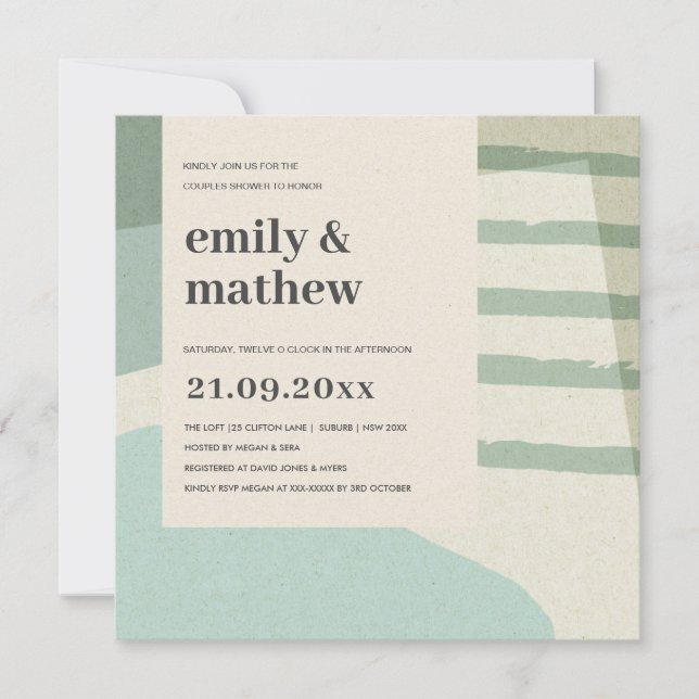 MODERN ABSTRAKT SOFT AQUA BLUE ART PAR SHOWER INBJUDNINGAR (Framsida)