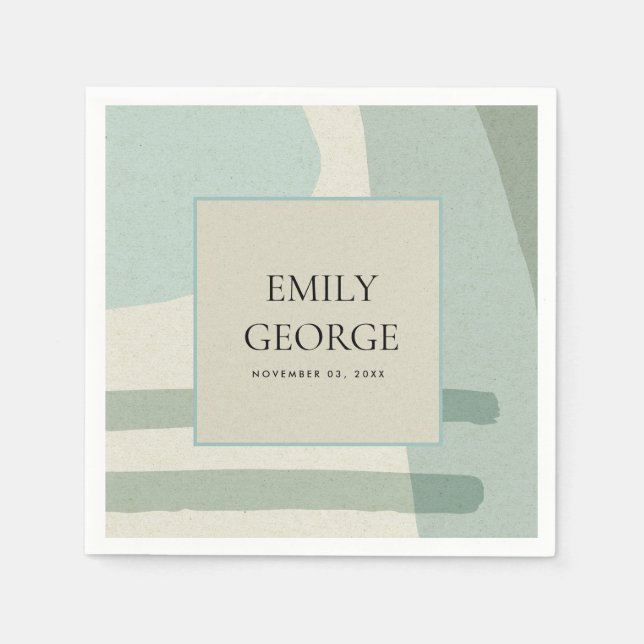 MODERN ABSTRAKT SOFT AQUA BLUE ARTISTIC BRÖLLOP PAPPERSSERVETT (Framsidan)