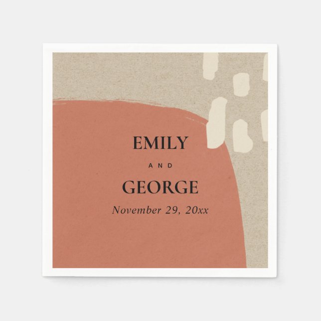 MODERN ABSTRAKT SOFT KRAFT TERRACOTTA RED BRÖLLOP PAPPERSSERVETT (Framsidan)