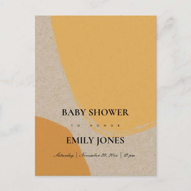 MODERN ABSTRAKT SOFT ORANGE RUST KRAFT BABY SHOWER INBJUDAN VYKORT (Framsida)