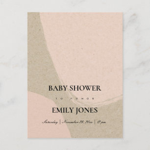 MODERN ABSTRAKT SOFT ROSA KRAFT BABY SHOWER INBJUDAN VYKORT