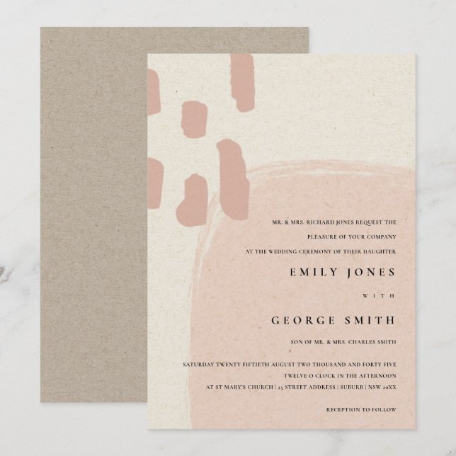 MODERN ABSTRAKT SOFT ROSA  WEDDING INVITE TACK KORT (Fram/baksida)
