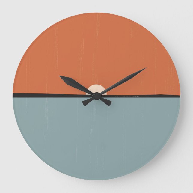 Modern Abstrakt Sol och Sea Orange Blue Sunset Stor Klocka (Framsida)