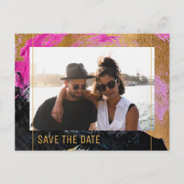 Modern abstrakt som målar guld-skriptfotot bröllop meddelande vykort