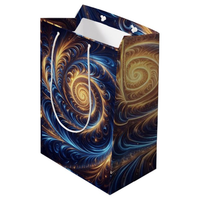 Modern Abstrakt Space-Royalet Blue och Guld Swirls (Baksidan Vinklad)