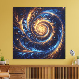 Modern Abstrakt Space-Royalet Blue och Guld Swirls Canvastryck