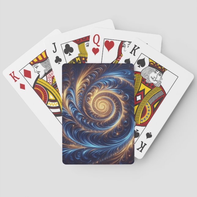 Modern Abstrakt Space-Royalet Blue och Guld Swirls Casinokort (Baksidan)