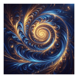 Modern Abstrakt Space-Royalet Blue och Guld Swirls Fototryck