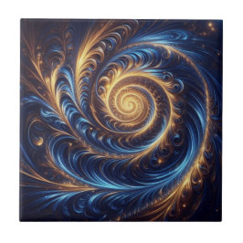 Modern Abstrakt Space-Royalet Blue och Guld Swirls Kakelplatta