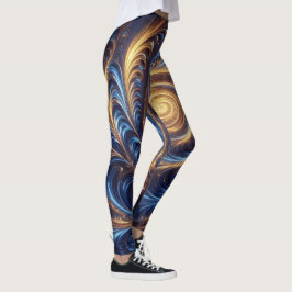 Modern Abstrakt Space-Royalet Blue och Guld Swirls Leggings