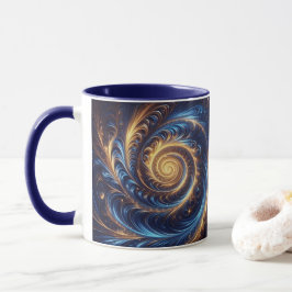 Modern Abstrakt Space-Royalet Blue och Guld Swirls Mugg