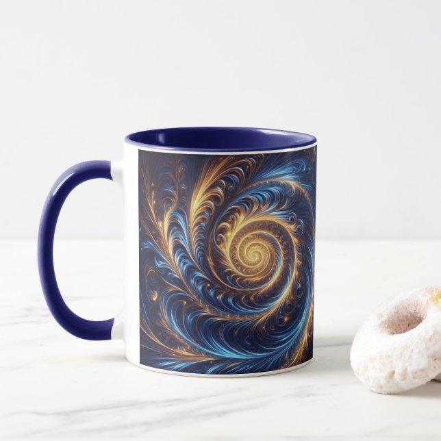 Modern Abstrakt Space-Royalet Blue och Guld Swirls Mugg (Med munk)