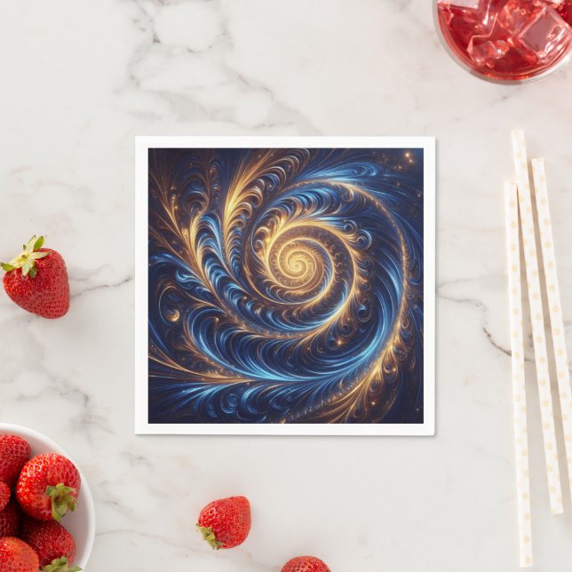 Modern Abstrakt Space-Royalet Blue och Guld Swirls Pappersservett (Insitu)