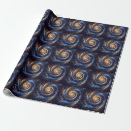 Modern Abstrakt Space-Royalet Blue och Guld Swirls Presentpapper